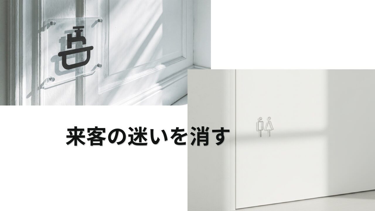 MOHEIM SIGNS をドア表面に貼り付けた状態。アクリル製のピクトグラムサインが壁面に沿ってフラットに収まっている