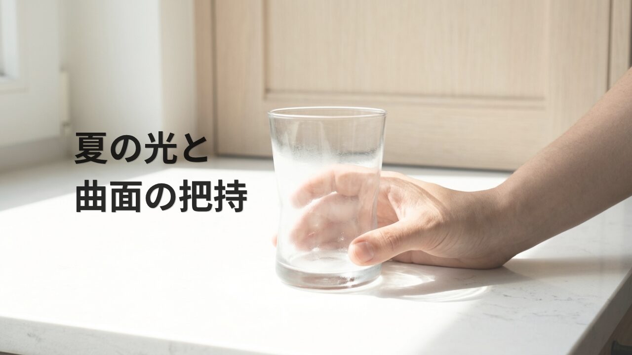 中央がわずかにくびれた透明なガラス製タンブラー