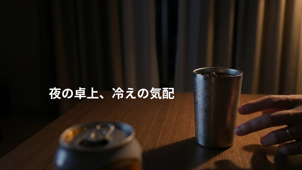 表面に結露が生じ、白い泡が立った純錫製のビアカップ。
